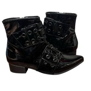 DEMONIA Warlock Boots Black Patent Vegan Leather Goth 2 Wide Straps Mens Size 8